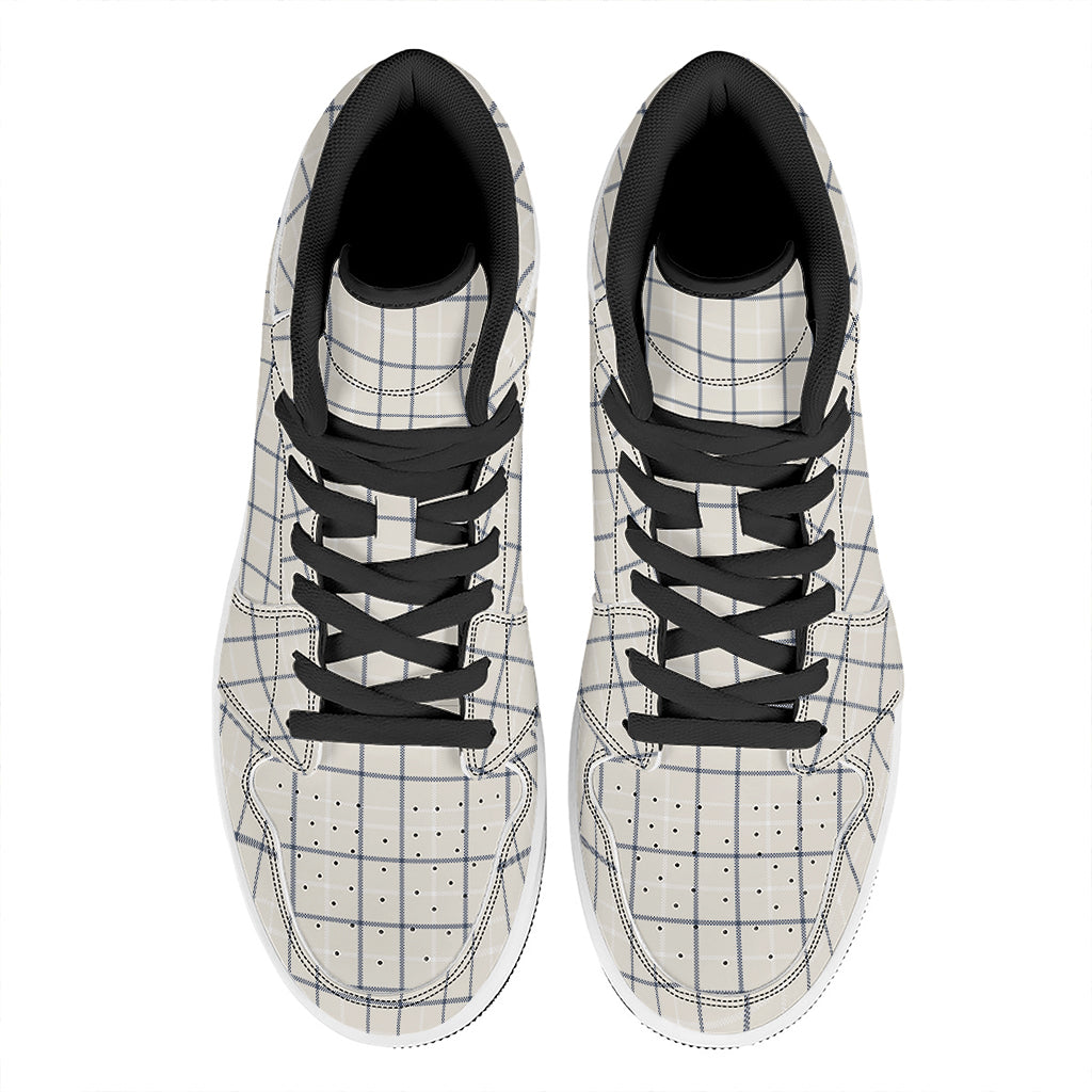 Beige Tattersall Pattern Print High Top Leather Sneakers