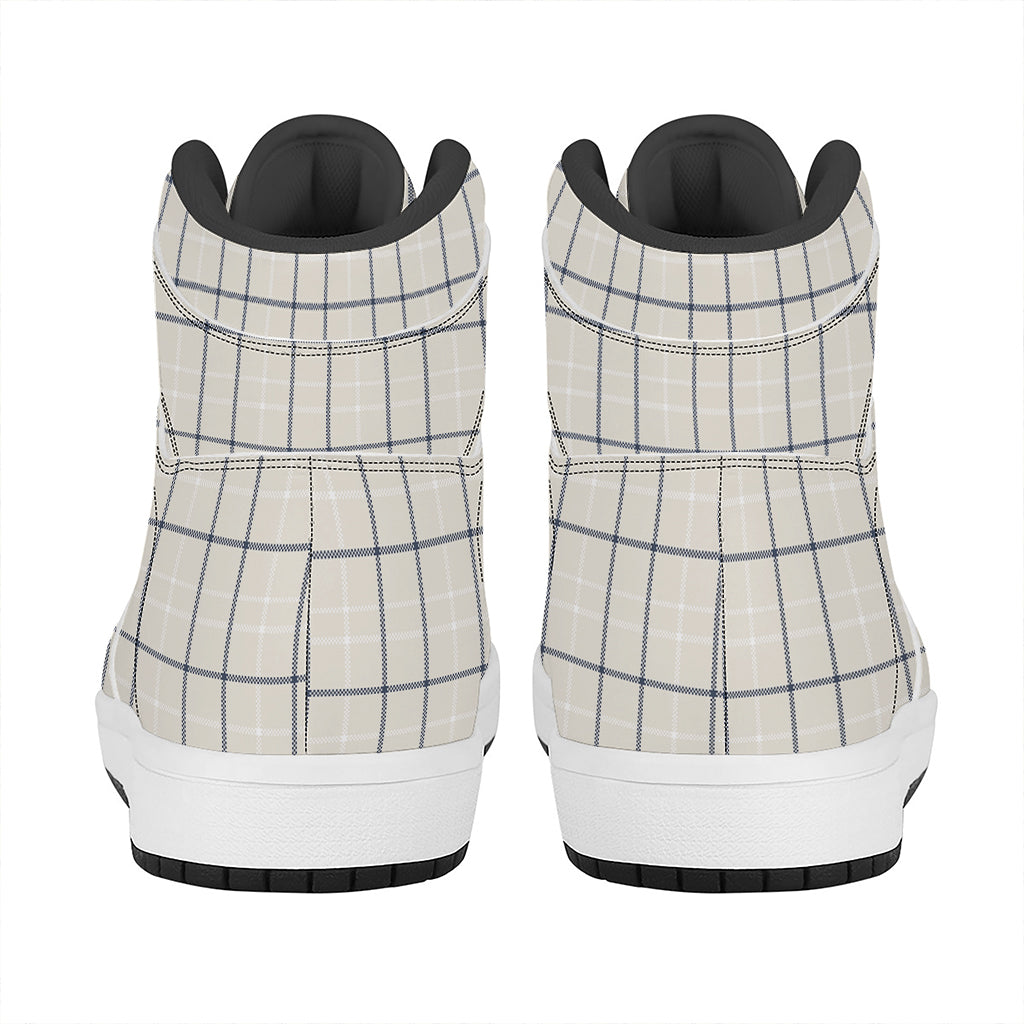 Beige Tattersall Pattern Print High Top Leather Sneakers