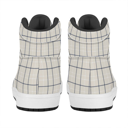 Beige Tattersall Pattern Print High Top Leather Sneakers