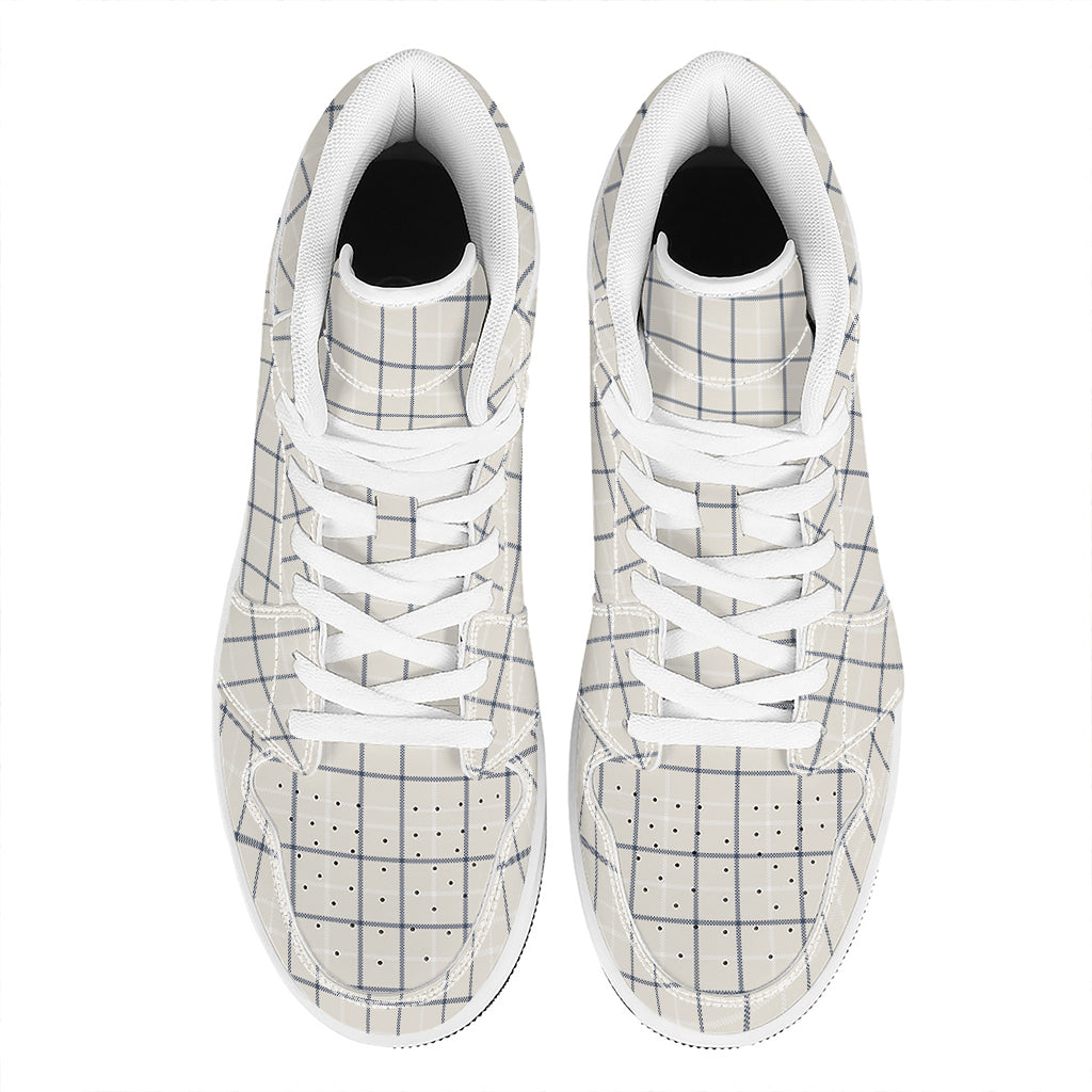 Beige Tattersall Pattern Print High Top Leather Sneakers