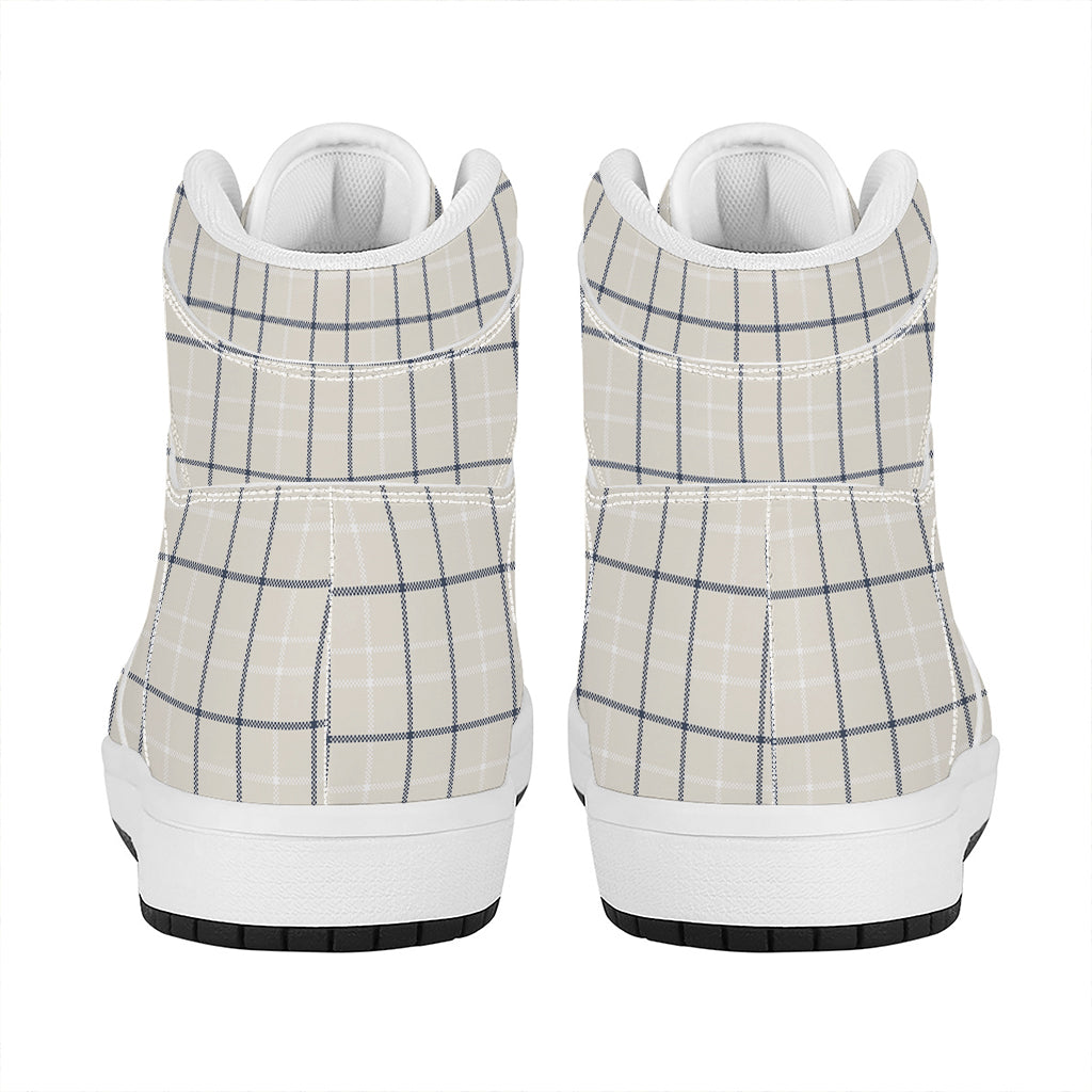 Beige Tattersall Pattern Print High Top Leather Sneakers