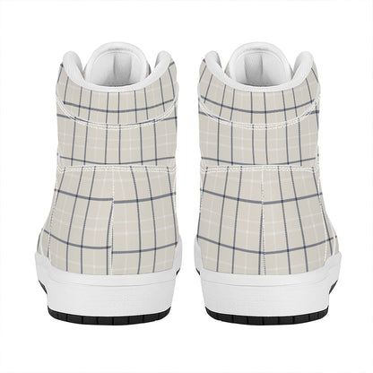 Beige Tattersall Pattern Print High Top Leather Sneakers