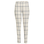 Beige Tattersall Pattern Print High-Waisted Pocket Leggings