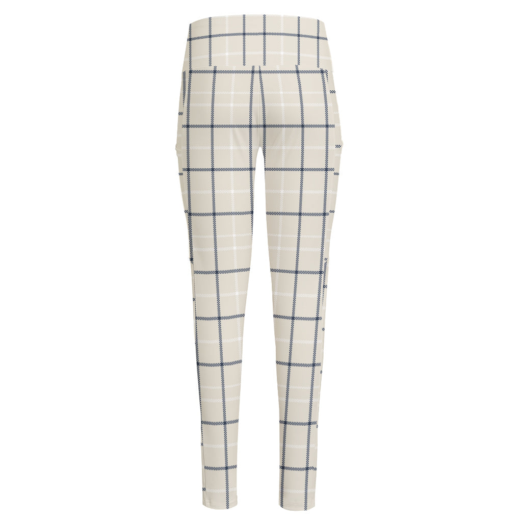 Beige Tattersall Pattern Print High-Waisted Pocket Leggings