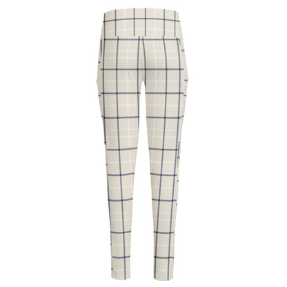 Beige Tattersall Pattern Print High-Waisted Pocket Leggings