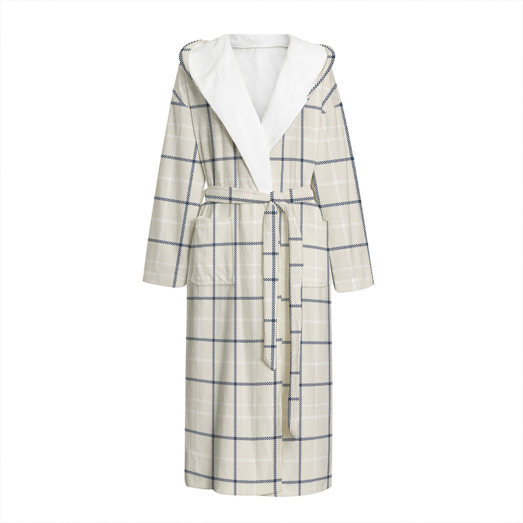 Beige Tattersall Pattern Print Hooded Bathrobe