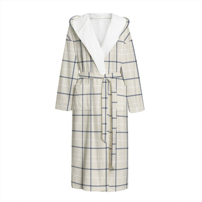 Beige Tattersall Pattern Print Hooded Bathrobe