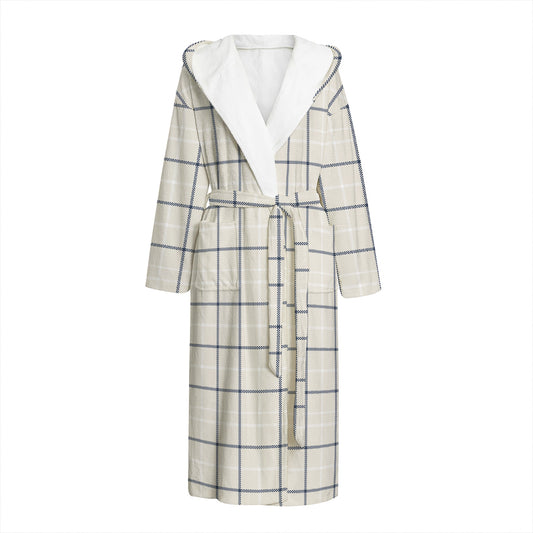 Beige Tattersall Pattern Print Hooded Bathrobe