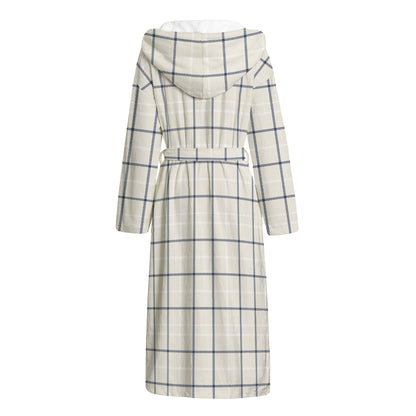 Beige Tattersall Pattern Print Hooded Bathrobe