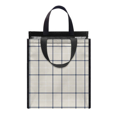 Beige Tattersall Pattern Print Insulated Lunch Tote