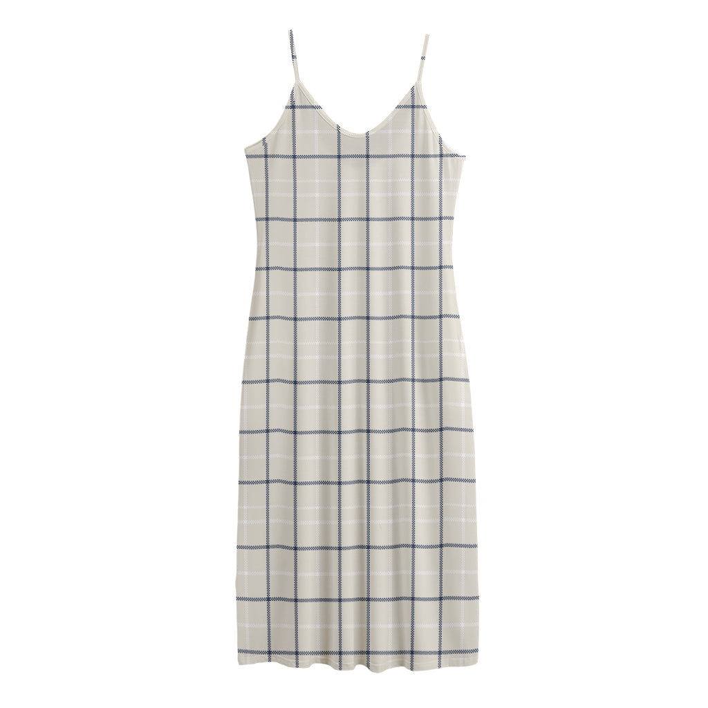 Beige Tattersall Pattern Print Jersey Midi Cami Dress