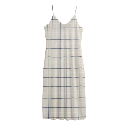 Beige Tattersall Pattern Print Jersey Midi Cami Dress