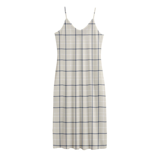 Beige Tattersall Pattern Print Jersey Midi Cami Dress