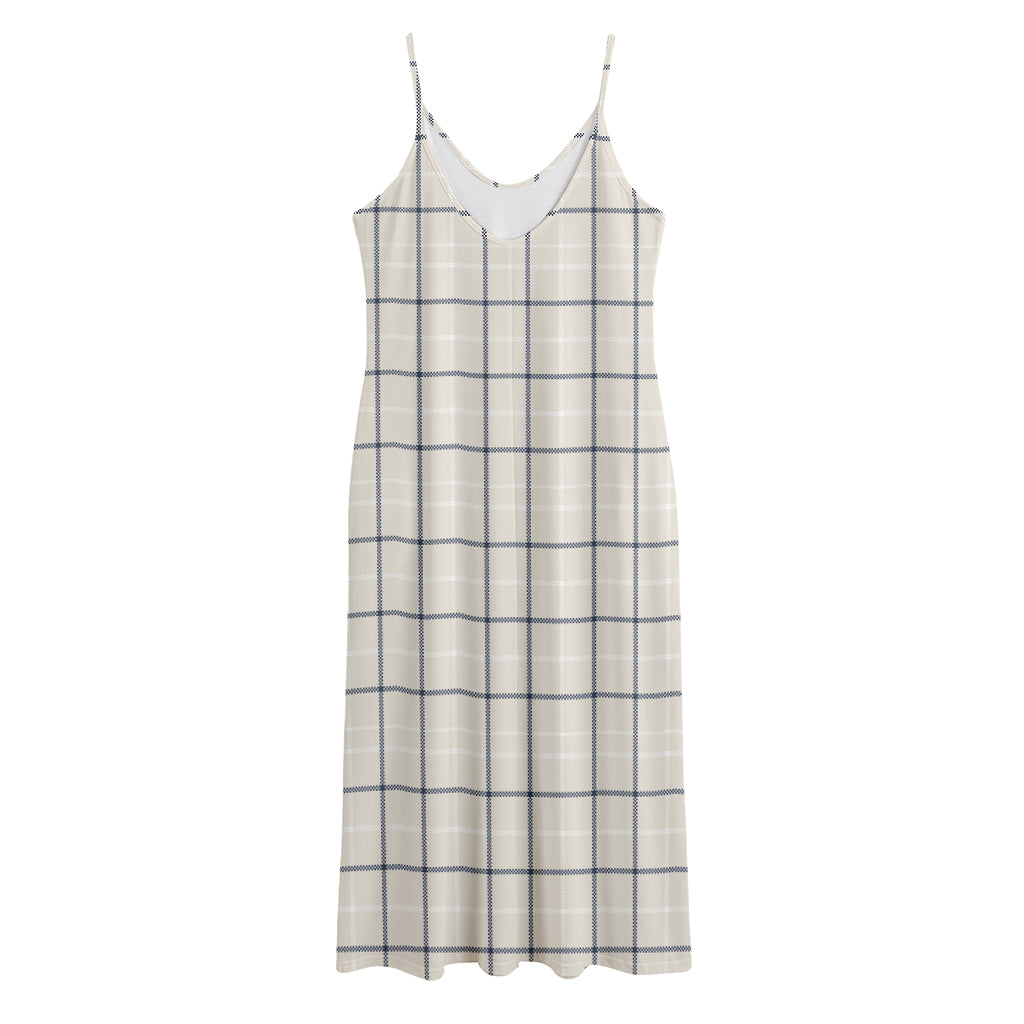 Beige Tattersall Pattern Print Jersey Midi Cami Dress