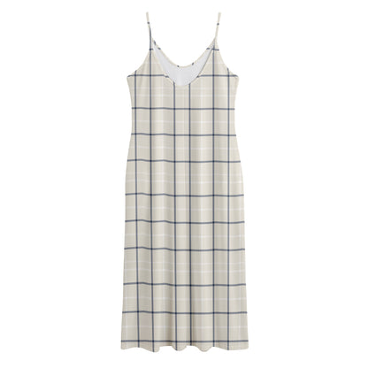Beige Tattersall Pattern Print Jersey Midi Cami Dress