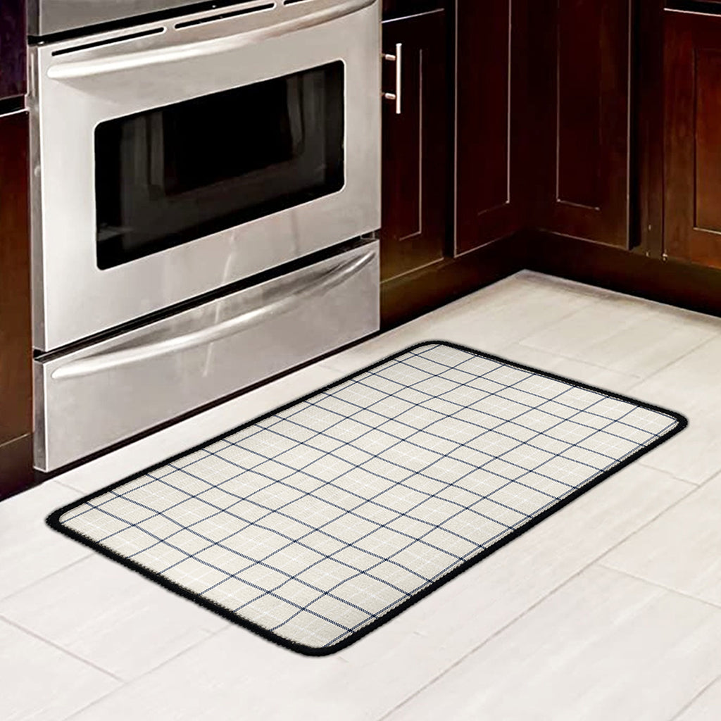 Beige Tattersall Pattern Print Kitchen Mat