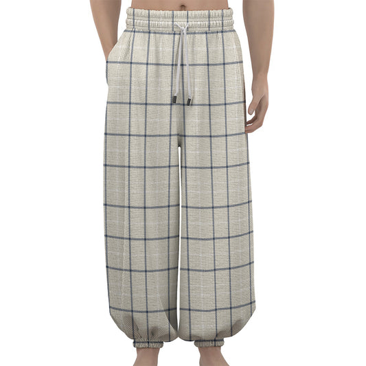 Beige Tattersall Pattern Print Lantern Pants