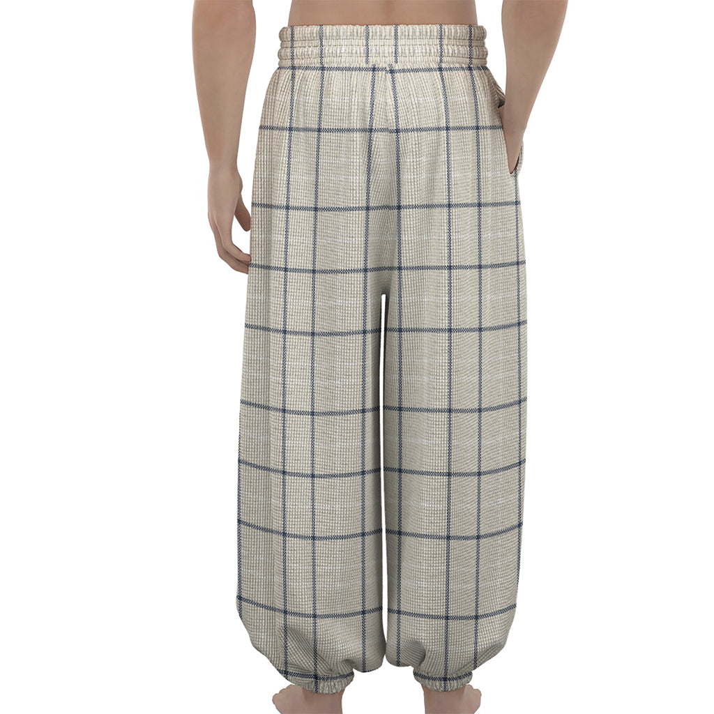 Beige Tattersall Pattern Print Lantern Pants