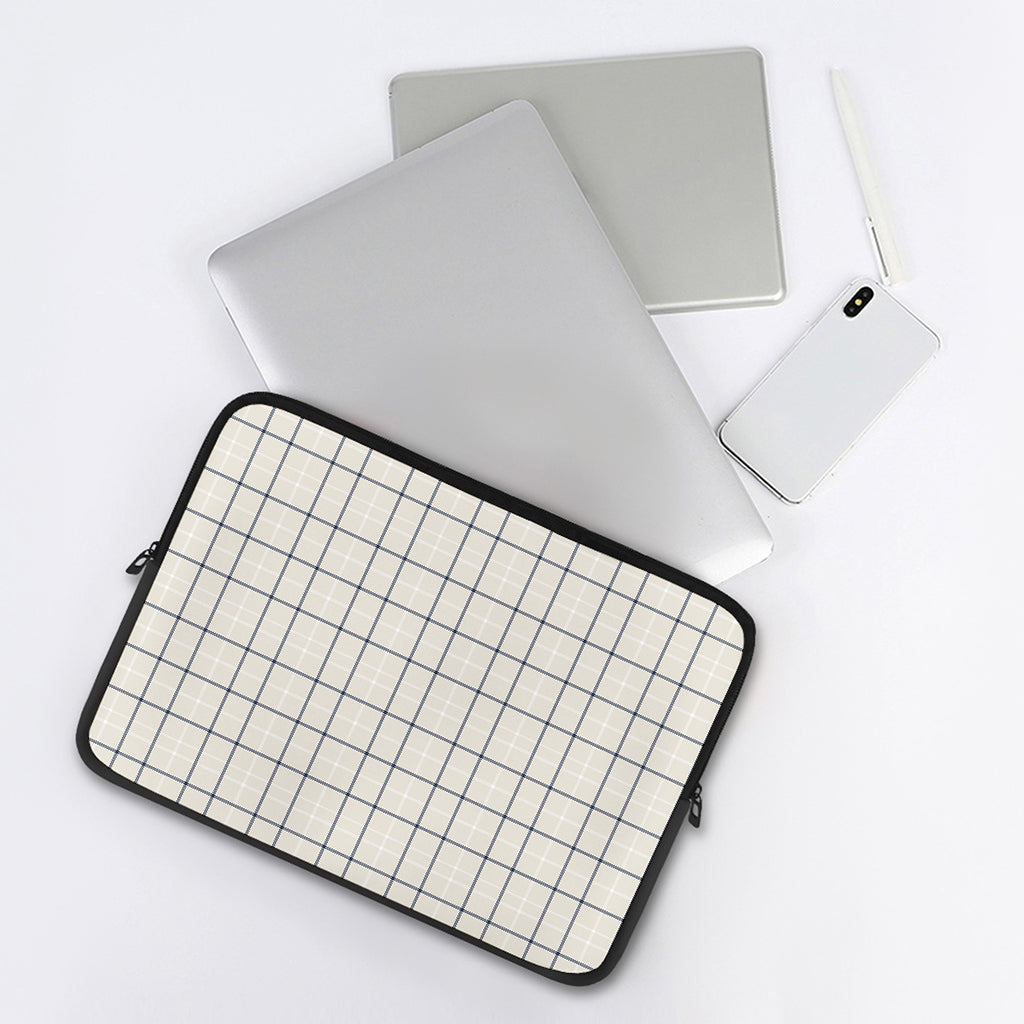 Beige Tattersall Pattern Print Laptop Sleeve