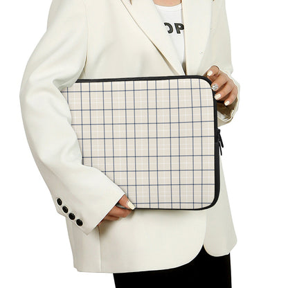 Beige Tattersall Pattern Print Laptop Sleeve