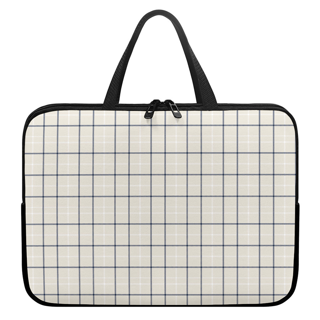 Beige Tattersall Pattern Print Laptop Sleeve With Handle