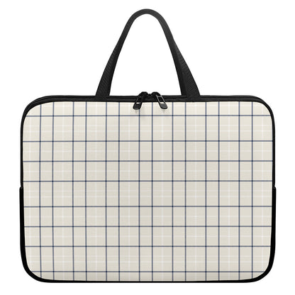 Beige Tattersall Pattern Print Laptop Sleeve With Handle