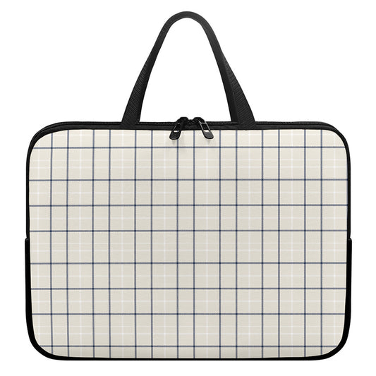 Beige Tattersall Pattern Print Laptop Sleeve With Handle