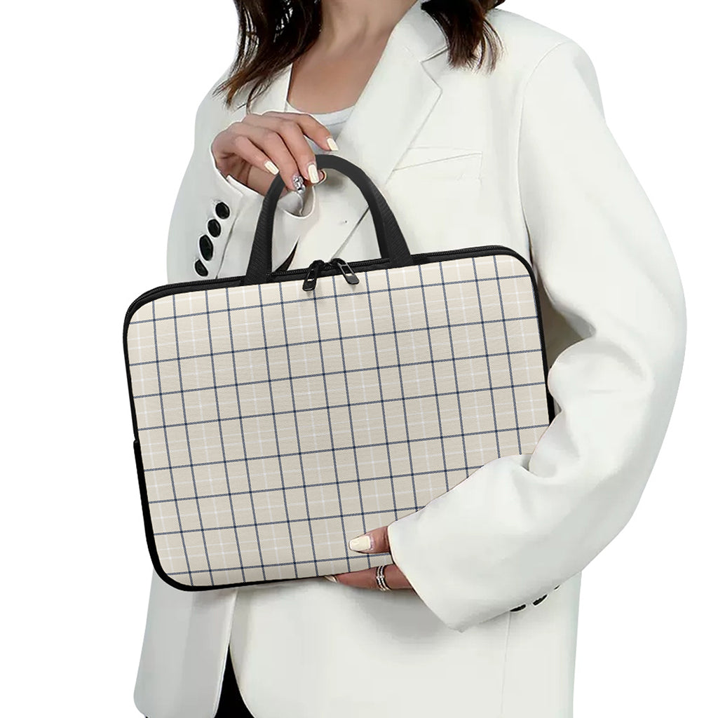 Beige Tattersall Pattern Print Laptop Sleeve With Handle