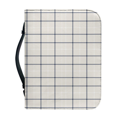 Beige Tattersall Pattern Print Leather Bible Cover
