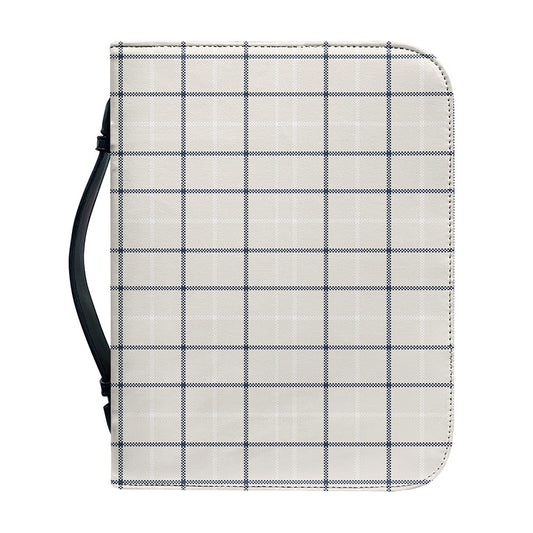 Beige Tattersall Pattern Print Leather Bible Cover