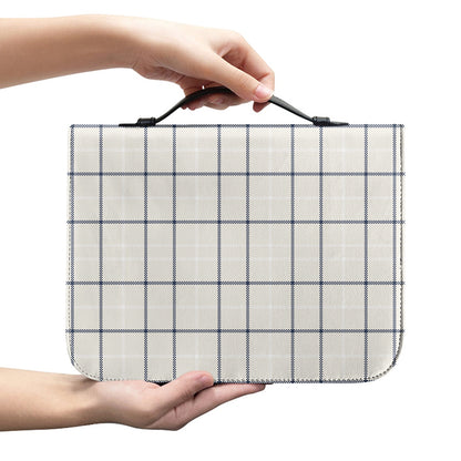 Beige Tattersall Pattern Print Leather Bible Cover