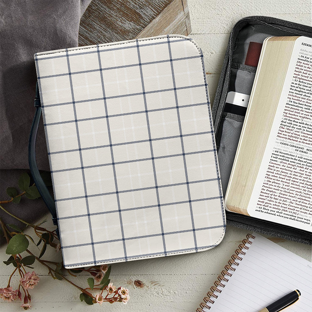 Beige Tattersall Pattern Print Leather Bible Cover