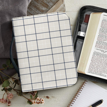 Beige Tattersall Pattern Print Leather Bible Cover