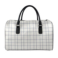 Beige Tattersall Pattern Print Leather Duffel Bag