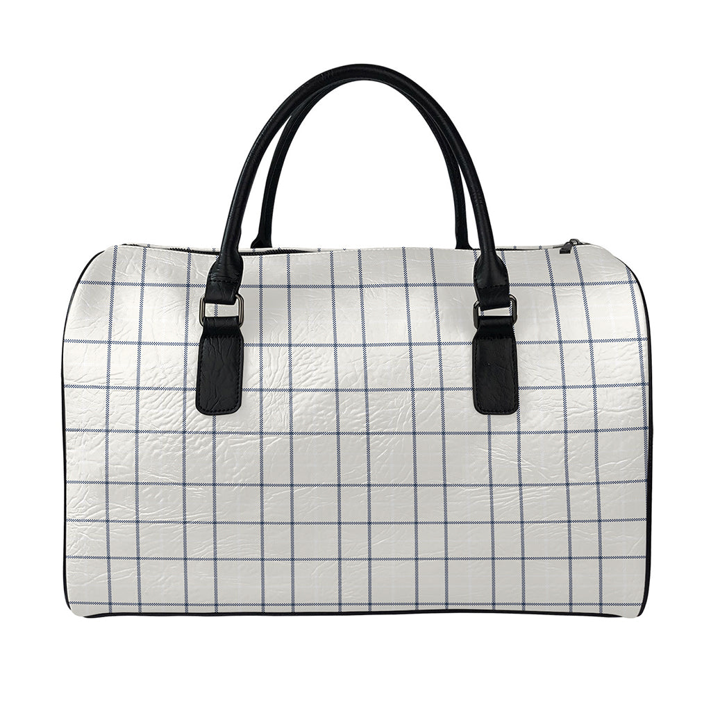Beige Tattersall Pattern Print Leather Duffle Bag