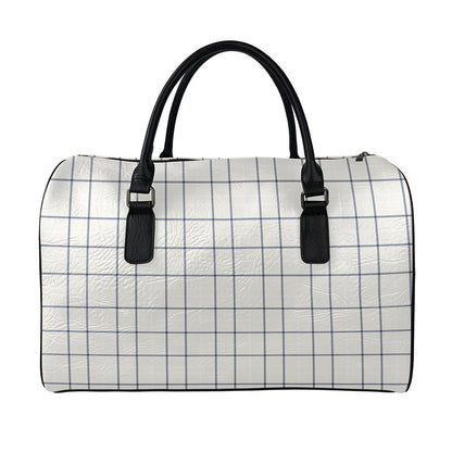 Beige Tattersall Pattern Print Leather Duffle Bag