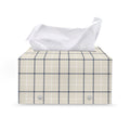 Beige Tattersall Pattern Print Leather Tissue Box Cover