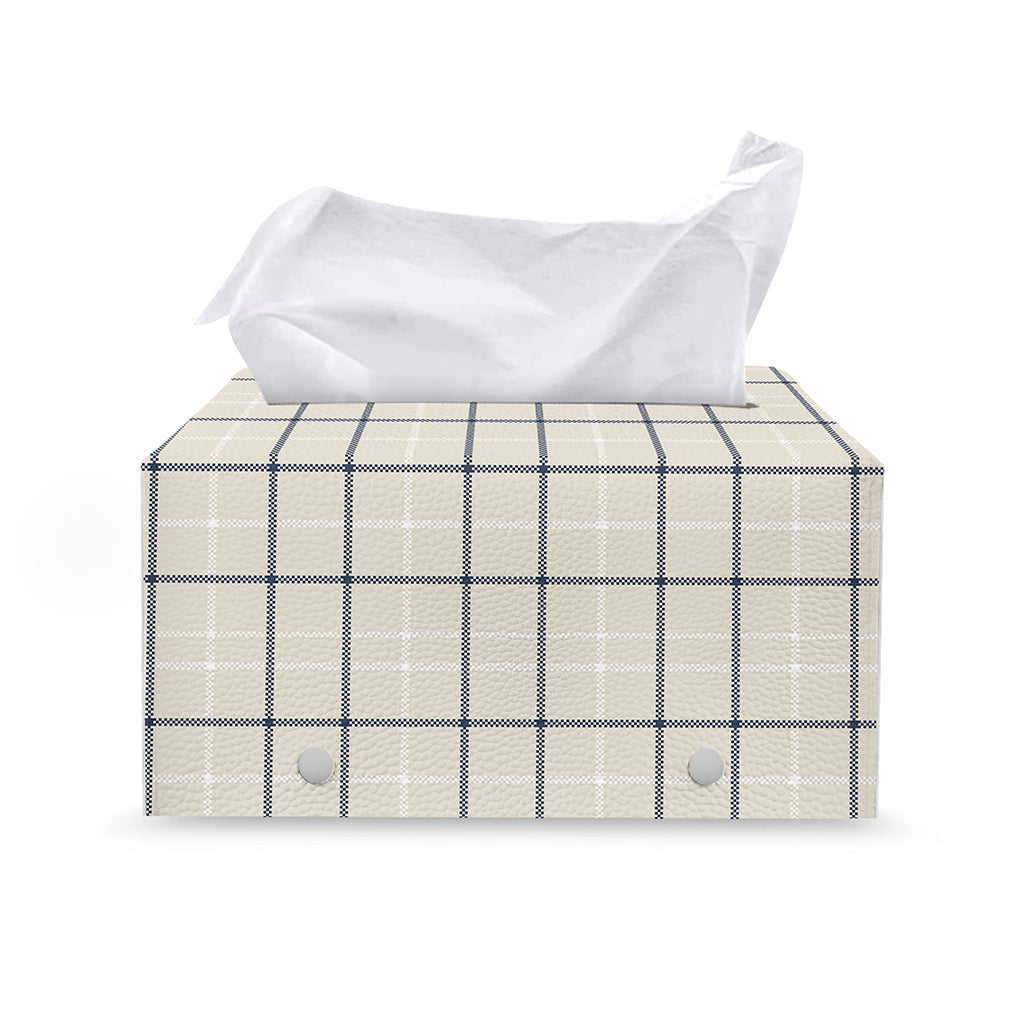 Beige Tattersall Pattern Print Leather Tissue Box Cover