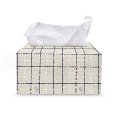 Beige Tattersall Pattern Print Leather Tissue Box Cover