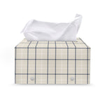 Beige Tattersall Pattern Print Leather Tissue Box Cover