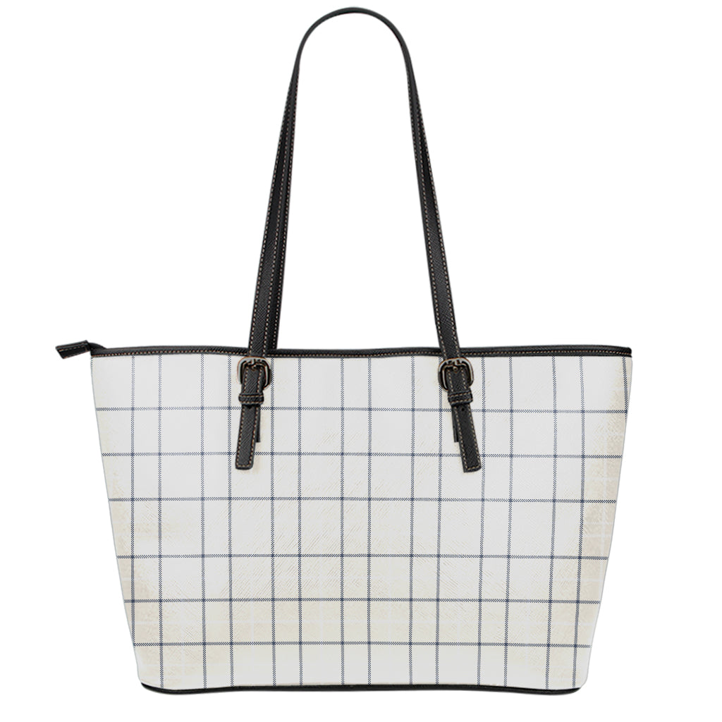 Beige Tattersall Pattern Print Leather Tote Bag