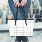 Beige Tattersall Pattern Print Leather Tote Bag