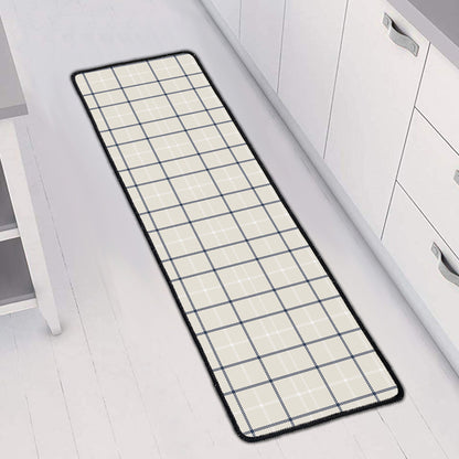 Beige Tattersall Pattern Print Long Kitchen Mat