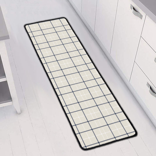 Beige Tattersall Pattern Print Long Kitchen Mat