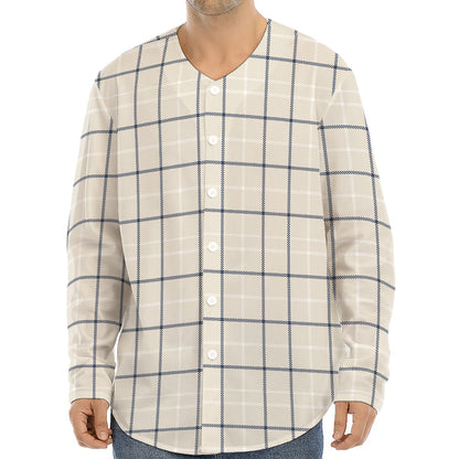 Beige Tattersall Pattern Print Long Sleeve Baseball Jersey