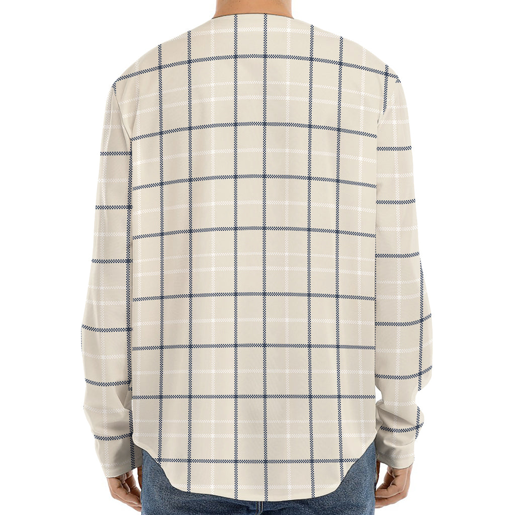 Beige Tattersall Pattern Print Long Sleeve Baseball Jersey