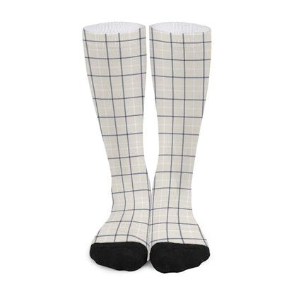 Beige Tattersall Pattern Print Long Socks