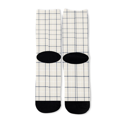 Beige Tattersall Pattern Print Long Socks