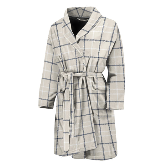 Beige Tattersall Pattern Print Men's Bathrobe