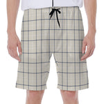 Beige Tattersall Pattern Print Men's Beach Shorts